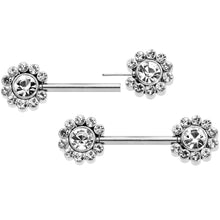Load image into Gallery viewer, 14G 9/16 Clear CZ Gem Flower Threadless Barbell Nipple Ring Set

