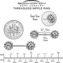 Load image into Gallery viewer, 14G 9/16 Clear CZ Gem Flower Threadless Barbell Nipple Ring Set
