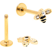 Load image into Gallery viewer, 16G 5/16 Clear Gem Gold Tone Bee Honeycomb Black Labret Set of 4
