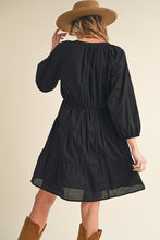 将图片加载到图库查看器，New Summer Notched Balloon Sleeve Tiered Mini Dress For Women – Trendy, Chic, and Playful with Stylish Detailing
