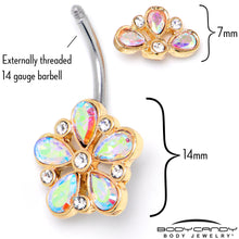 Load image into Gallery viewer, Aurora Clear Gem Filigree Flower Fantasy Double Mount Belly Ring

