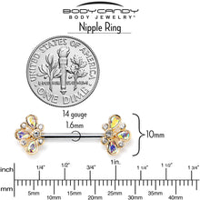 Load image into Gallery viewer, 14G 9/16 Aurora Gem Golden Crown Deluxe Barbell Nipple Ring Set
