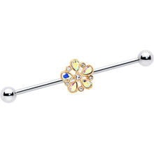 Load image into Gallery viewer, 14G Aurora Gem Filigree Flower Fantasy Industrial Barbell 38mm
