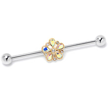 Load image into Gallery viewer, 14G Aurora Gem Filigree Flower Fantasy Industrial Barbell 38mm
