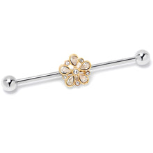 Load image into Gallery viewer, 14G Clear Gem Filigree Flower Fantasy Industrial Barbell 38mm
