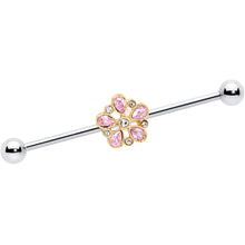 Load image into Gallery viewer, 14G Pink Gem Filigree Flower Fantasy Industrial Barbell 38mm
