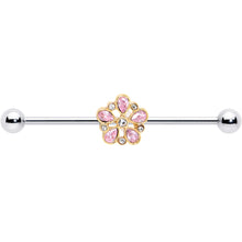 Load image into Gallery viewer, 14G Pink Gem Filigree Flower Fantasy Industrial Barbell 38mm
