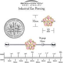 Load image into Gallery viewer, 14G Pink Gem Filigree Flower Fantasy Industrial Barbell 38mm
