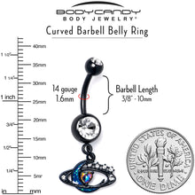 Load image into Gallery viewer, Aurora Clear Gem Black Saturn Space Moon Dangle Belly Ring
