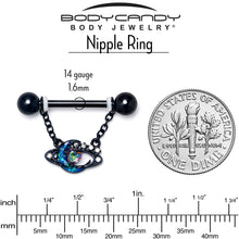 将图片加载到图库查看器，14G 9/16 Aurora Gem Black Saturn Space Moon Dangle Nipple Ring Set
