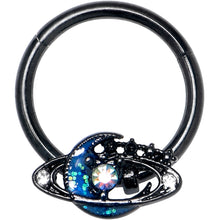 将图片加载到图库查看器，16G 3/8 Aurora Gem Black Saturn Space Moon Hinged Segment Ring
