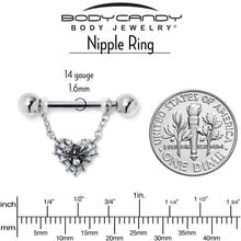 将图片加载到图库查看器，14G 9/16 Clear CZ Gem Heart of Spider Chain Dangle Nipple Ring Set
