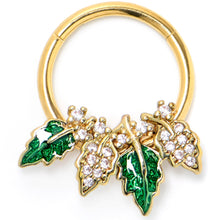 将图片加载到图库查看器，16G 3/8 Clear CZ Gem Gold Tone Leafy Beauty Hinged Segment Ring
