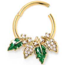 将图片加载到图库查看器，16G 3/8 Clear CZ Gem Gold Tone Leafy Beauty Hinged Segment Ring
