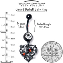 将图片加载到图库查看器，Clear Red CZ Gem Black Heart Floral Dangle Belly Ring
