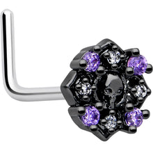 将图片加载到图库查看器，20G 7mm Pink Gem Skull Cross L Shape Nose Ring
