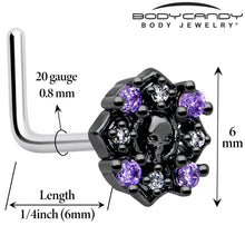 将图片加载到图库查看器，20G 7mm Pink Gem Skull Cross L Shape Nose Ring
