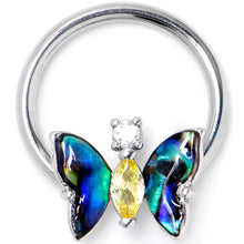 Load image into Gallery viewer, 16G 3/8 Yellow Clear Gem Dark Butterfly BCR Captive Ring
