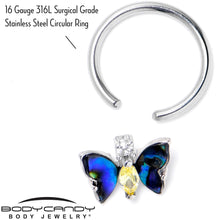 Load image into Gallery viewer, 16G 3/8 Yellow Clear Gem Dark Butterfly BCR Captive Ring
