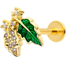 Load image into Gallery viewer, 16G 5/16 Clear CZ Gem Gold Tone Leafy Beauty Labret Monroe Tragus

