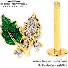 Load image into Gallery viewer, 16G 5/16 Clear CZ Gem Gold Tone Leafy Beauty Labret Monroe Tragus
