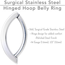 将图片加载到图库查看器，14G 1/2 316L Surgical Steel Smooth Style Hinged Hoop Belly Ring
