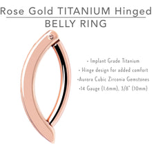 Load image into Gallery viewer, 14G 3/8  Rose Implant Grade Titanium CZ Paved Hinged Hoop Belly Ring
