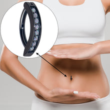 Load image into Gallery viewer, 14G 3/8  Black Implant Grade Titanium CZ Paved Hinged Hoop Belly Ring
