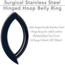 Load image into Gallery viewer, 14G 3/8  Black Implant Grade Titanium CZ Paved Hinged Hoop Belly Ring
