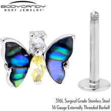 Load image into Gallery viewer, 16G 5/16 Yellow Clear Gem Dark Butterfly Labret Monroe Tragus
