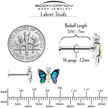Load image into Gallery viewer, 16G 5/16 Yellow Clear Gem Dark Butterfly Labret Monroe Tragus

