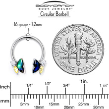 Load image into Gallery viewer, 16G 3/8 Yellow Clear Gem Dark Butterfly Horseshoe Circular Barbell
