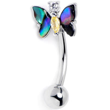 Load image into Gallery viewer, 16G 5/16 Yellow Clear Gem Dark Butterfly Curved Eyebrow Ring
