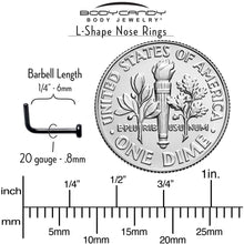 Load image into Gallery viewer, 20G 1/4 Black ASTM F-136 Implant Grade Titanium 2mm Disc End L Shape Nose Ring
