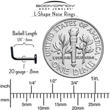 Load image into Gallery viewer, 20G 1/4 Black ASTM F-136 Implant Grade Titanium 3mm Disc End L Shape Nose Ring

