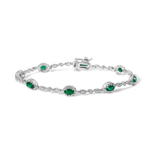 Load image into Gallery viewer, 10K White Gold Oval Green Emerald &amp; Diamond Alternating Link Bracelet
