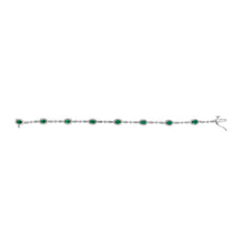 Load image into Gallery viewer, 10K White Gold Oval Green Emerald &amp; Diamond Alternating Link Bracelet
