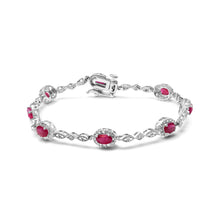Load image into Gallery viewer, 10K White Gold 4.5mm x 3mm Oval Ruby and Diamond Link Bracelet (H-I Color, SI1-SI2 Clarity)  - Size 7"
