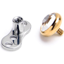 Load image into Gallery viewer, 16G 4mm Gem Bezel Gold Top 3 Hole Dermal Implant Grade Titanium Anchor Base
