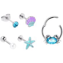Load image into Gallery viewer, 16G Blue Gem Nautical Labret Segment Ring Ear Curation Set of 5
