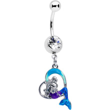 Load image into Gallery viewer, Clear Gem Mermaid Love Blue Dangle Belly Ring

