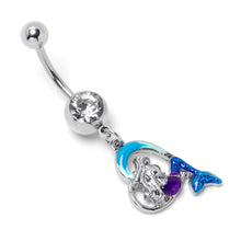 Load image into Gallery viewer, Clear Gem Mermaid Love Blue Dangle Belly Ring
