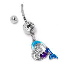 Load image into Gallery viewer, Clear Gem Mermaid Love Blue Dangle Belly Ring
