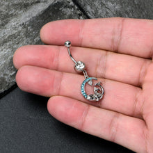 Load image into Gallery viewer, Clear Blue Gem Mermaid Whale Rider Moon Dangle Belly Ring

