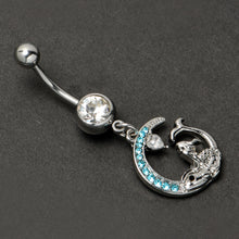 Load image into Gallery viewer, Clear Blue Gem Mermaid Whale Rider Moon Dangle Belly Ring
