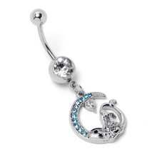 Load image into Gallery viewer, Clear Blue Gem Mermaid Whale Rider Moon Dangle Belly Ring
