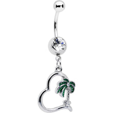 将图片加载到图库查看器，Clear Gem Palm Tree Love Heart Dangle Belly Ring
