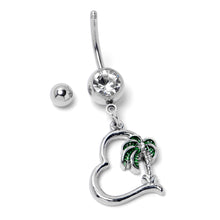 将图片加载到图库查看器，Clear Gem Palm Tree Love Heart Dangle Belly Ring
