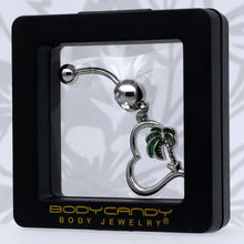 将图片加载到图库查看器，Clear Gem Palm Tree Love Heart Dangle Belly Ring
