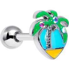 Load image into Gallery viewer, 16G 1/4 Aurora Gem Beach Heart Palm Tree Cartilage Tragus Earring
